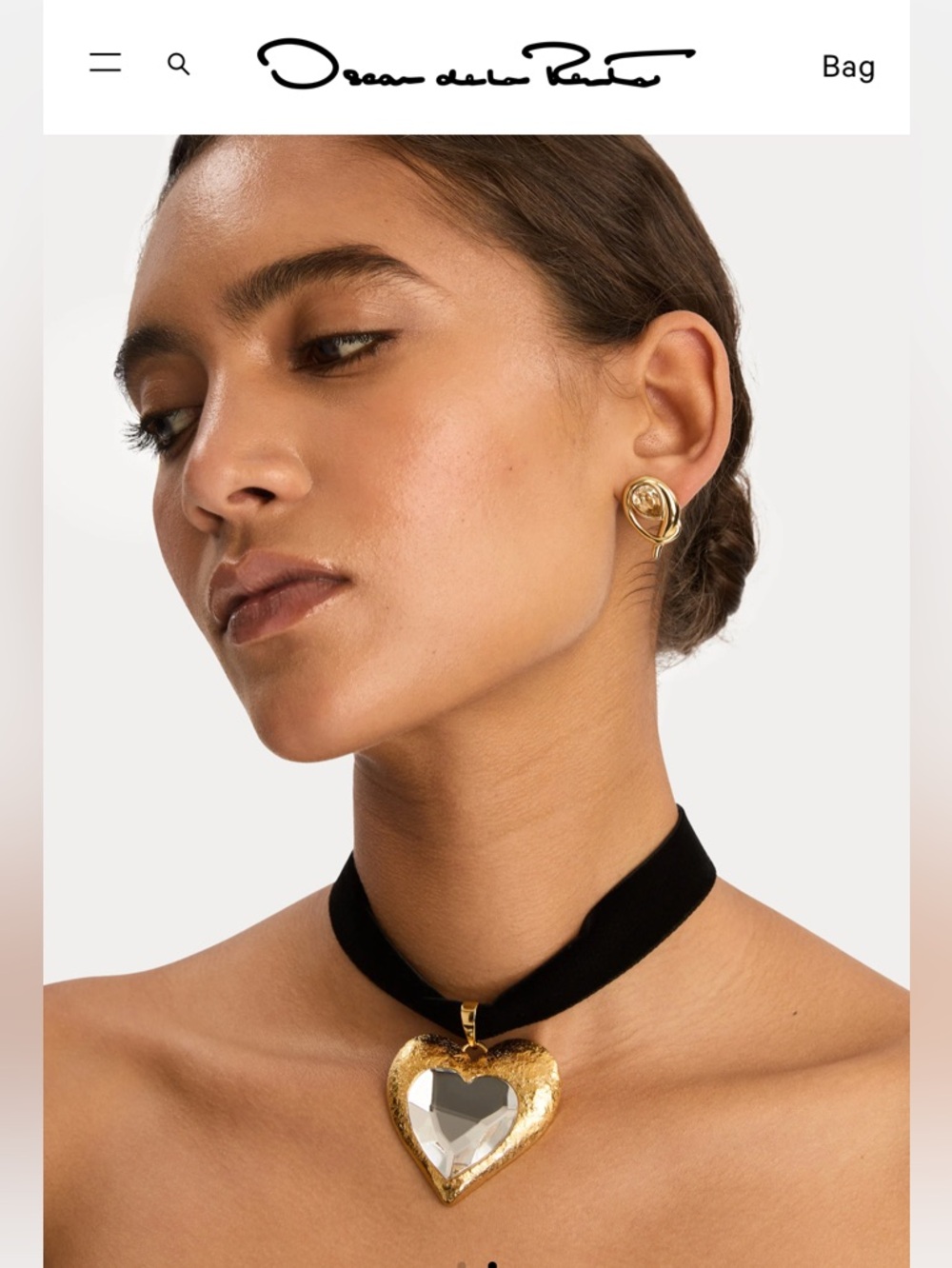Oscar de la Renta • oversized”diamond“ heart stone black velvet necklace